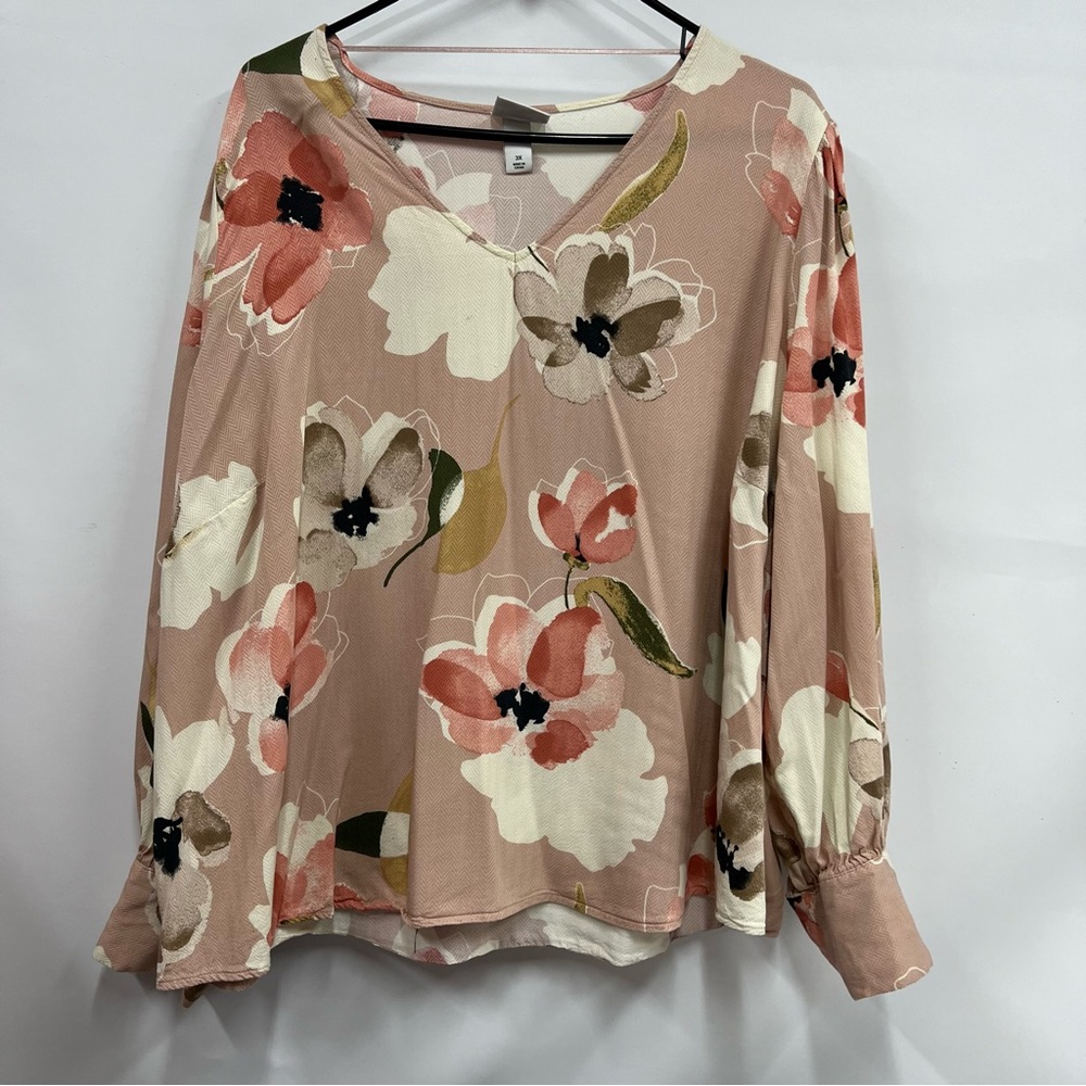Ava & Viv Women's Top Size 3x Peplum Floral Print Long Sleeve Plus 100% rayon